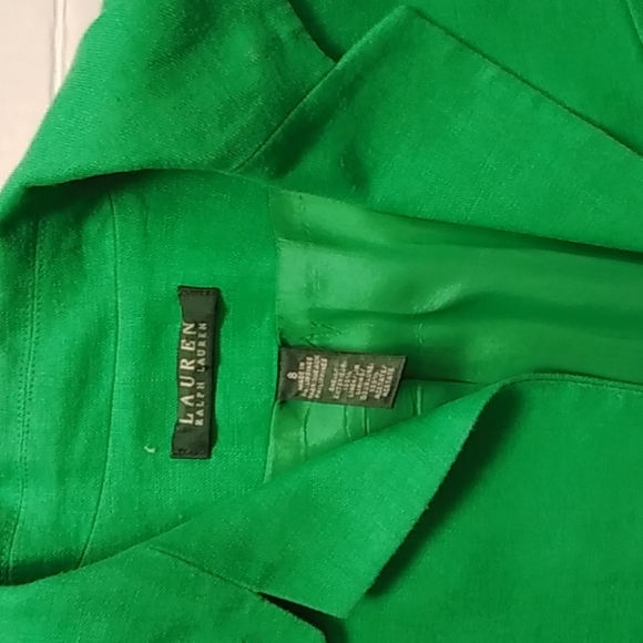 Lauren by Ralph Lauren, Three button Linen Blazer, Green, Size 8 - Picture 6 of 7